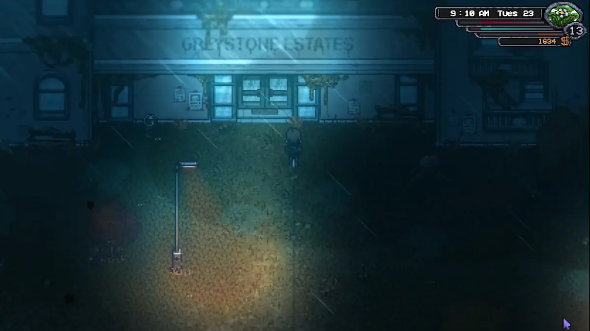 Welcome to Elderfield Greystone Estates entrance at night in heavy rain